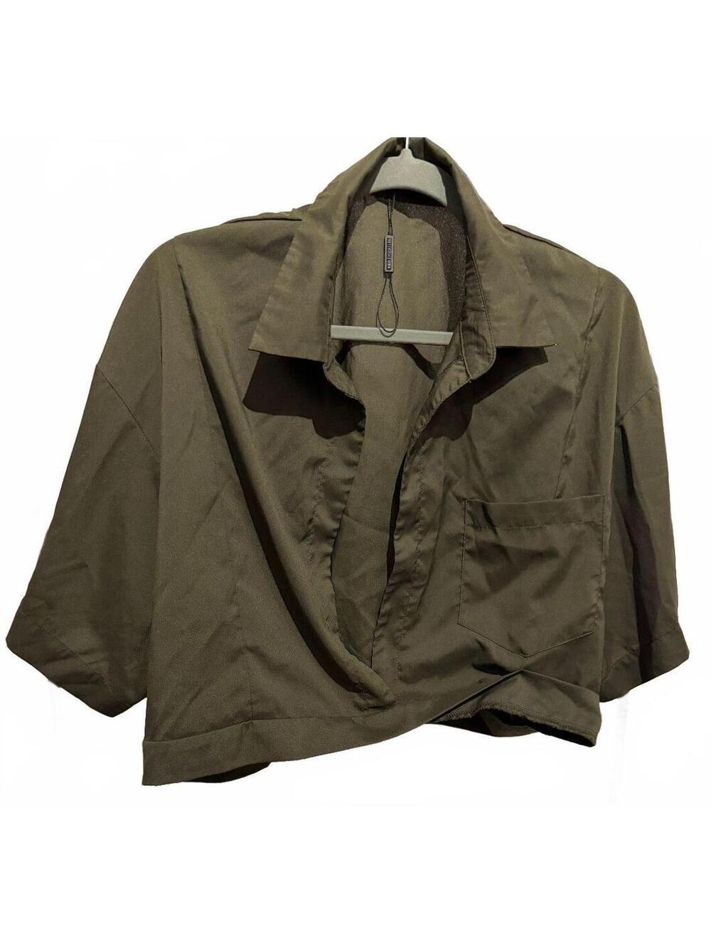 Olive Cropped Wrap Shirt